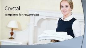  Presentation with hotel housekeeping - Slides enhanced with hotel female housekeeping worker background and a sky blue colored foreground