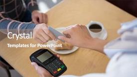  Presentation with cafeteria - Theme with customer giving credit card to waiter in cafeteria background and a coral colored foreground