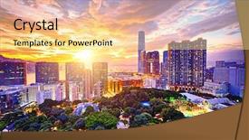  Presentation with skyline - PPT theme featuring hong kong skyline at sunset background and a blonde colored foreground