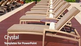  Presentation with telecommunication towers tv antennas - Slides having hotel furniture - empty lounge chairs background and a tawny brown colored foreground