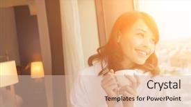  Presentation with coffee cup diary - Colorful slides enhanced with hotel gratuit - asian woman holding a cup backdrop and a lemonade colored foreground