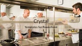  Presentation with meals - Theme with hotel industry - restaurant waiter take meals background and a soft green colored foreground