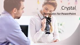  Presentation with software engineering picture - Slide set featuring hotel key computer - picture showing receptionist talking background and a  colored foreground