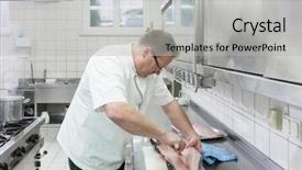  Presentation with hotel kitchen - Cool new slides with hotel kitchen filleting carp fish backdrop and a light gray colored foreground