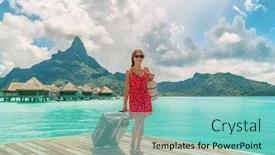  Presentation with luxury resort - Amazing PPT layouts having hotel-luxury-resort-tourist-woman backdrop and a seafoam green colored foreground
