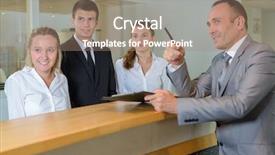  Presentation with management - Slide deck having hotel management background and a coral colored foreground