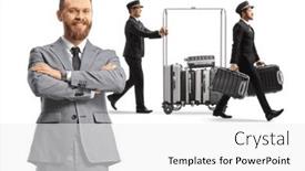  Presentation with luggage - Theme consisting of hotel-manager-and-a-bellboy background and a white colored foreground