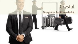  Presentation with luggage - PPT layouts consisting of hotel-manager-and-bellboys-carrying background and a cream colored foreground