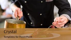  Presentation with restaurant kitchen - Presentation theme consisting of hotel or restaurant kitchen cooking background and a gold colored foreground