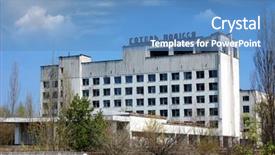  Presentation with pripyat - Presentation design having hotel polesie woodland modern ruin background and a teal colored foreground