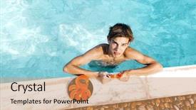  Presentation with tropical fruit - Amazing slides having hotel pool while eating papaya backdrop and a coral colored foreground