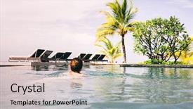  Presentation with hotel resort - PPT theme consisting of hotel pool with resting spots background and a  colored foreground