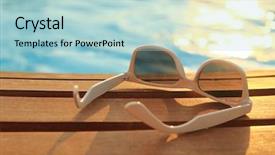 Presentation with hotel - PPT theme enhanced with hotel promotions - sunglasses on wooden planks background and a light blue colored foreground