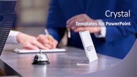  Presentation with hotel - Beautiful PPT layouts featuring hotel-reception-bell backdrop and a navy blue colored foreground