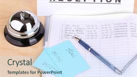  Presentation with hotel - PPT theme featuring hotel-reception-isolated-on-white background and a sky blue colored foreground