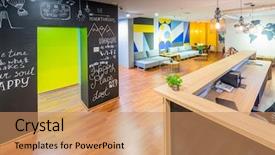  Presentation with hostel - Presentation theme enhanced with hotel reception of hostel dormitory background and a coral colored foreground