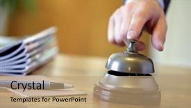  Presentation with bell service - PPT theme featuring hotel reception service bell background and a coral colored foreground