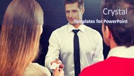  Presentation with hotel key - Presentation featuring hotel-receptionist-giving-key-card background and a ocean colored foreground