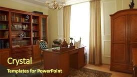  Presentation with cabinet - Slides consisting of hotel research - bookcase table and chair background and a tawny brown colored foreground