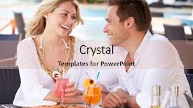  Presentation with dockside restaurant - PPT theme featuring hotel resort - couple enjoying meal in outdoor background and a coral colored foreground