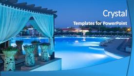  Presentation with swimming pool - Audience pleasing slide deck consisting of hotel resort - luxury swimming pool at sunset backdrop and a teal colored foreground