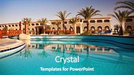  Presentation with swimming pool - Audience pleasing PPT theme consisting of hotel resort - swimming pool with palm trees backdrop and a teal colored foreground