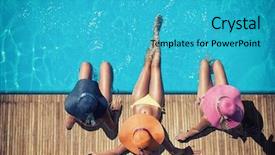  Presentation with straw - Slides enhanced with hotel resort - three women in bikini wearing background and a teal colored foreground