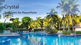  Presentation with swimming - Colorful slides enhanced with hotel resort - tropical swimming pool at sunrise backdrop and a light blue colored foreground