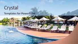  Presentation with thailand - Cool new PPT theme with hotel resort - tropical swimming pool in thailand backdrop and a light blue colored foreground