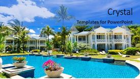  Presentation with swimming pool - PPT theme with hotel resort - tropical vacations gorgeous swimming pool background and a teal colored foreground