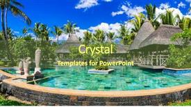  Presentation with hotels - Cool new PPT layouts with hotel resort - tropical vacations swimming pool backdrop and a tawny brown colored foreground