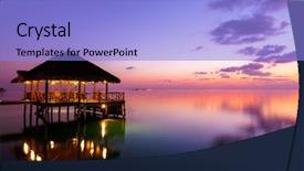  Presentation with cafe - Slide set featuring hotel resort - water cafe at sunset background and a light blue colored foreground