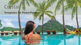  Presentation with polynesia - Amazing PPT theme having hotel-resort-vacation-tourist-swimming backdrop and a seafoam green colored foreground