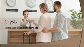  Presentation with hotel key - Beautiful theme featuring hotel room at reception backdrop and a coral colored foreground