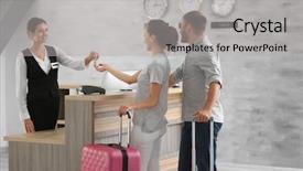  Presentation with hotel key - Audience pleasing presentation design consisting of hotel room at reception backdrop and a light gray colored foreground