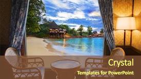  Presentation with hotel - Cool new slides with hotel room and beach landscape backdrop and a tawny brown colored foreground