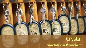  Presentation with keys - Cool new slide deck with hotel room keys at reception backdrop and a tawny brown colored foreground