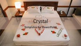  Presentation with hotel company anniversary - Colorful PPT theme enhanced with hotel room prepared for romantic backdrop and a  colored foreground