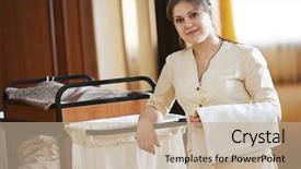  Presentation with room - Cool new presentation theme with hotel room service female housekeeping backdrop and a coral colored foreground