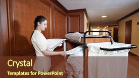  Presentation with hotel housekeeping - Colorful theme enhanced with hotel room service female housekeeping backdrop and a tawny brown colored foreground