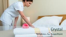  Presentation with hotel housekeeping - Cool new PPT theme with hotel room service young maid backdrop and a sky blue colored foreground