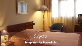  Presentation with bed hotel - Colorful PPT theme enhanced with hotel room showing the bed night stand and lamp backdrop and a tawny brown colored foreground