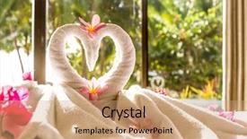  Presentation with decoration - Presentation design enhanced with hotel room towel birds swan background and a coral colored foreground