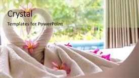  Presentation with hotel de ville or town - Audience pleasing slide set consisting of hotel room towel birds swan backdrop and a soft green colored foreground