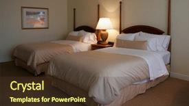  Presentation with beds - Beautiful PPT theme featuring hotel room with 2 double backdrop and a tawny brown colored foreground