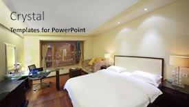  Presentation with bed hotel - Slides consisting of hotel room with bed mirror notebook background and a mint green colored foreground