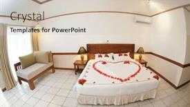  Presentation with hotel resort - Colorful PPT theme enhanced with hotel room with big bed at resort backdrop and a soft green colored foreground