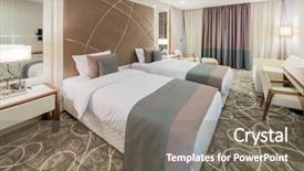  Presentation with hotel - Slide set featuring hotel-room-with-modern-interior background and a gray colored foreground