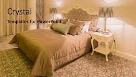  Presentation with hotel - PPT theme having hotel-room-with-modern-interior background and a coral colored foreground
