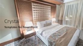  Presentation with hotel - Slide set consisting of hotel-room-with-modern-interior background and a coral colored foreground